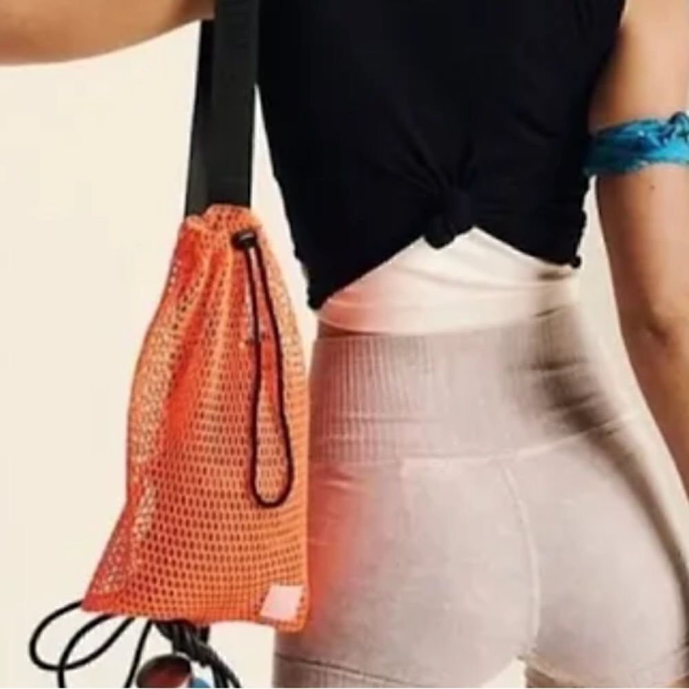NWOT Free People Mesh Sling Royal Orange Double Bag Thick Band Crossbody Purse